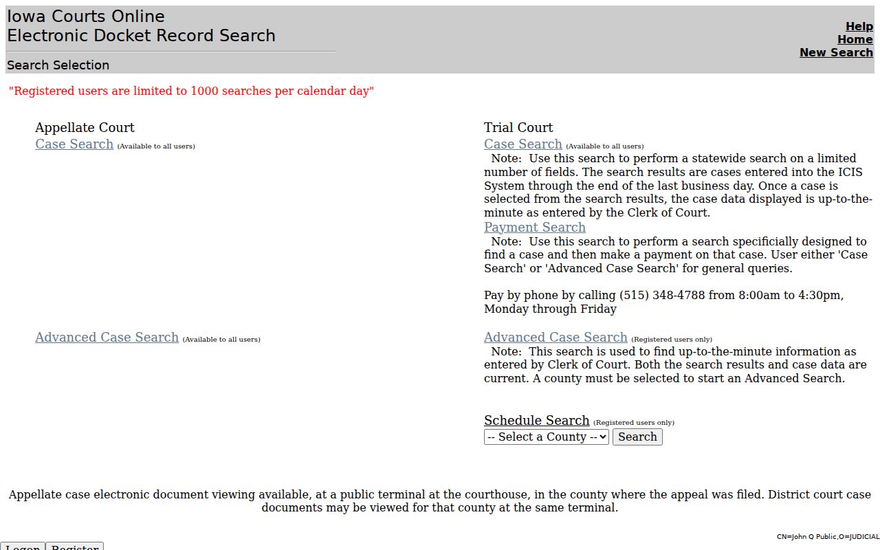 Dubuque County warrant lookup entry in Iowa Courts Online