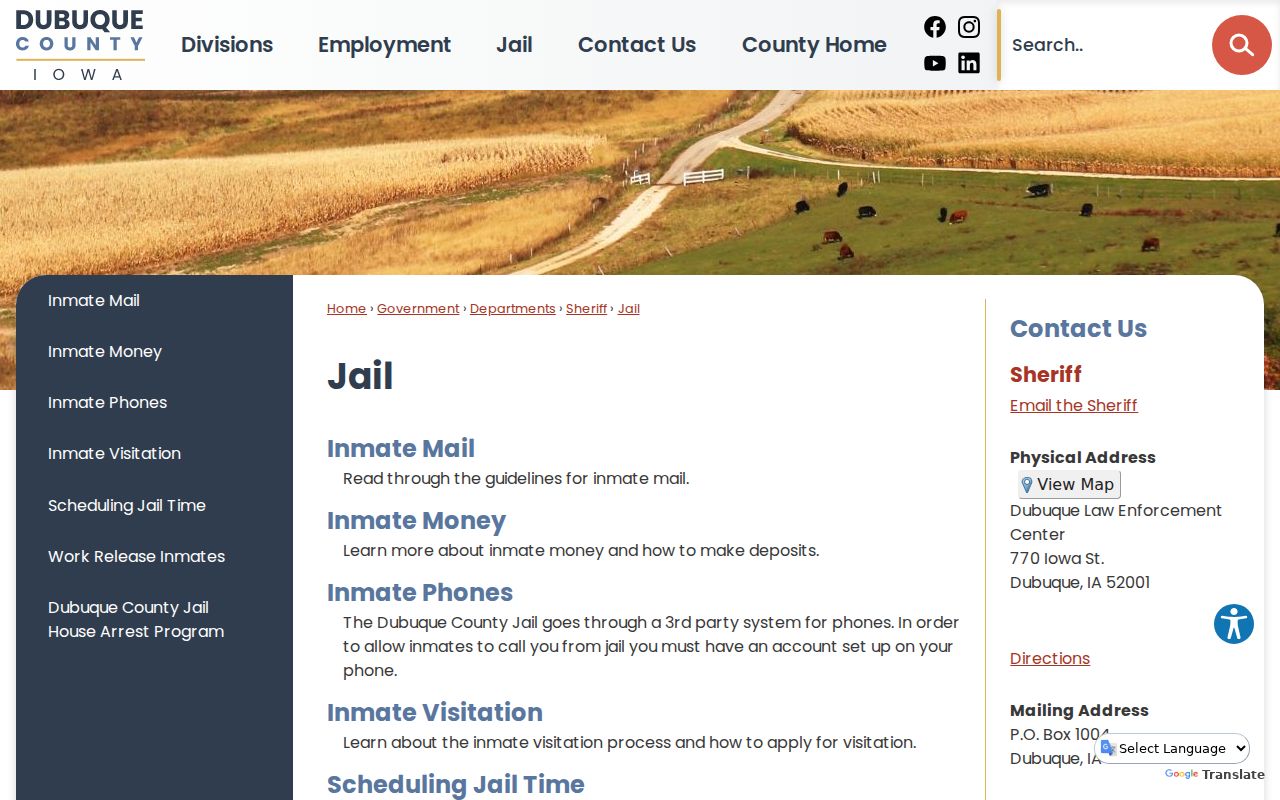 Dubuque County outstanding warrant jail and law enforcement contact page