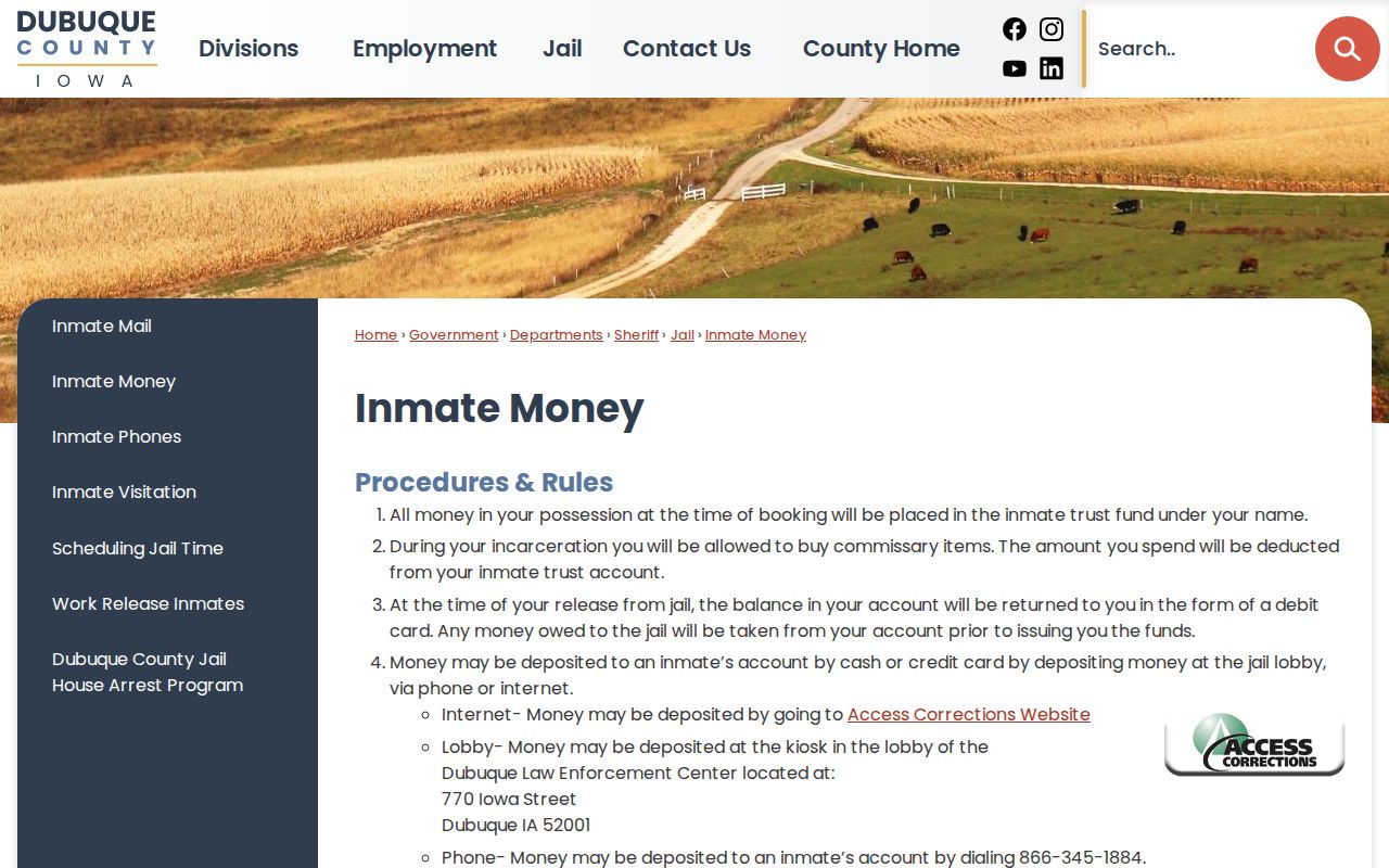 Dubuque County outstanding warrant jail money and own-bond information