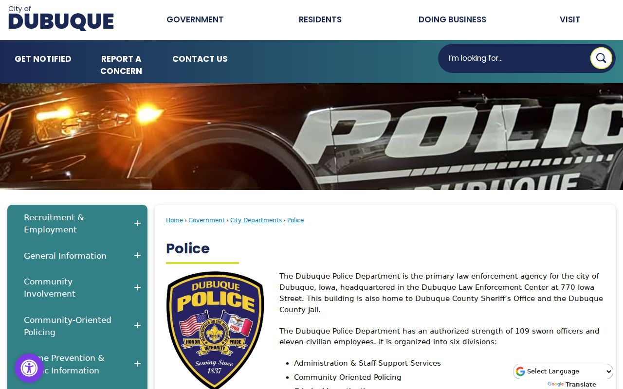 Dubuque Police and shared center for Dubuque warrant records