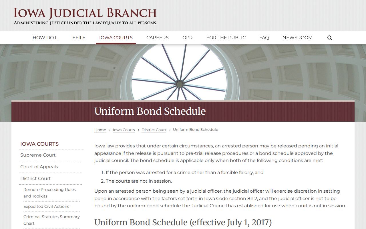 Iowa bond schedule for a Dubuque County arrest warrant