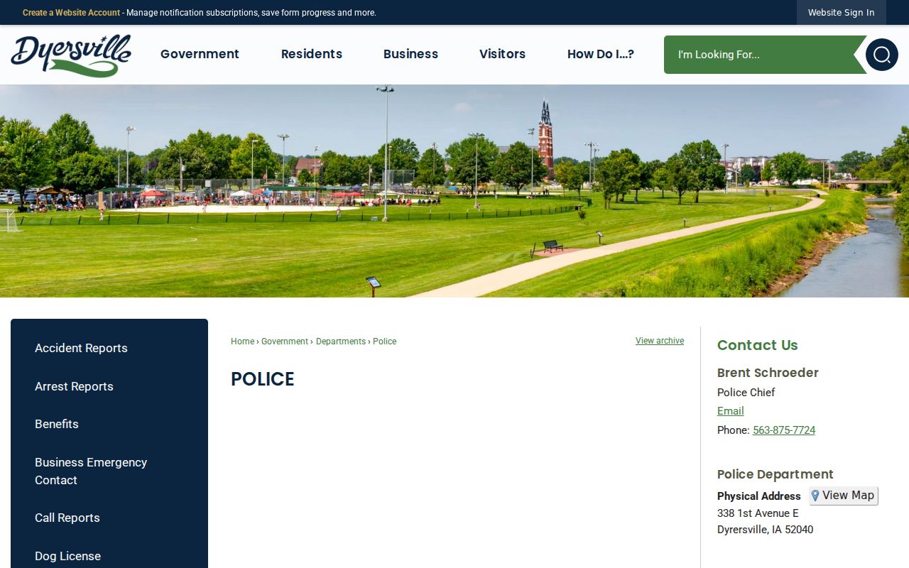 Dyersville warrant records police and City Hall contact page