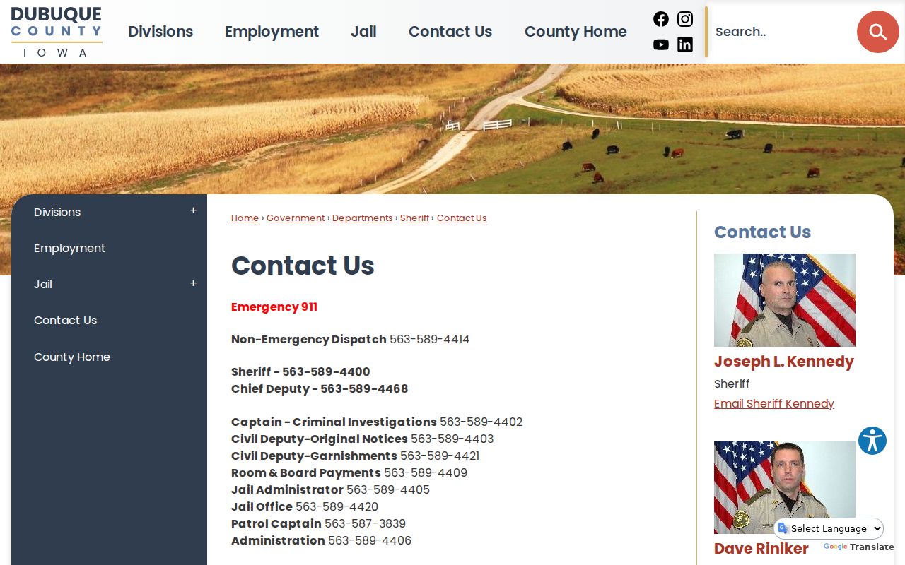 Dubuque County warrant records sheriff and jail contact page
